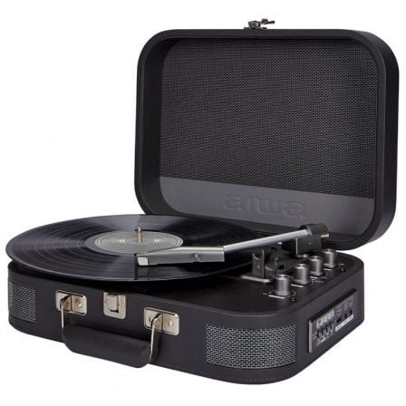 Aiwa VPX-1951TN Tocadiscos Vintage con Maletín de Cuero Titanio, Bluetooth y Grabación USB
